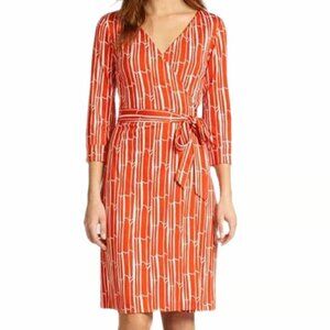 DIANE von FURSTENBERG Women's New Julian Two Wrap Dress 6 Silk Jersey Red Bamboo